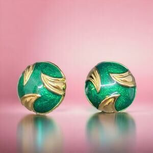 Emerald and Gold Toned Clip-on Earrings